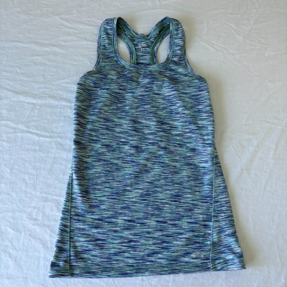 DSG Womens Blue Scoop Neck Racerback Space Dye‎ Stretch Performance Tank Top XS